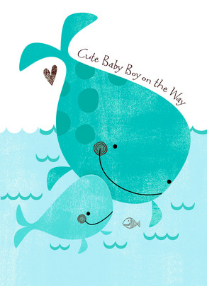 Baby Whale Shower Card Baby Whale 5x7 Folded Card