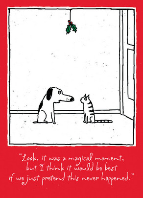 Dog And Cat Mistletoe Christmas Card Dog And Cat Mistletoe 5x7 Folded Card