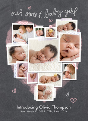 chalkboard photo collage baby girl baby announcement cardstore