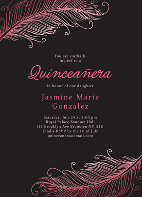 quinceañera invitation feather design birthday invitation cardstore