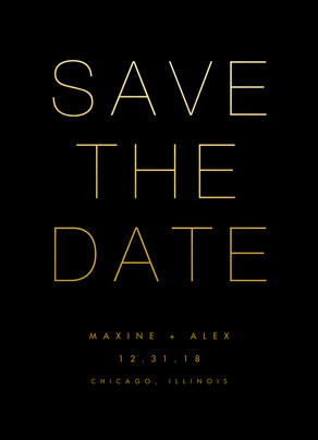 gold on black save the date engagement and wedding save the date